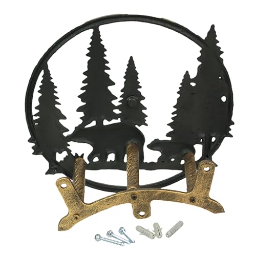 Zeckos Garden Hose Holder Black Bears in Forest 11 Inch Cast Iron - color: Bears - Green