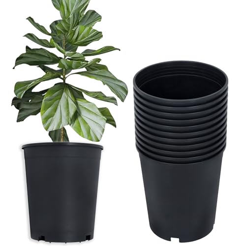 Planter Nursery Pots 5 Gallon Pots for Plants, Injection Molded Plastic Nursery Pots, 11 inch Plant Container 3.6 Gal Liquid Volume 10-Pack - color: Black, size: Round-11inch-10pcs