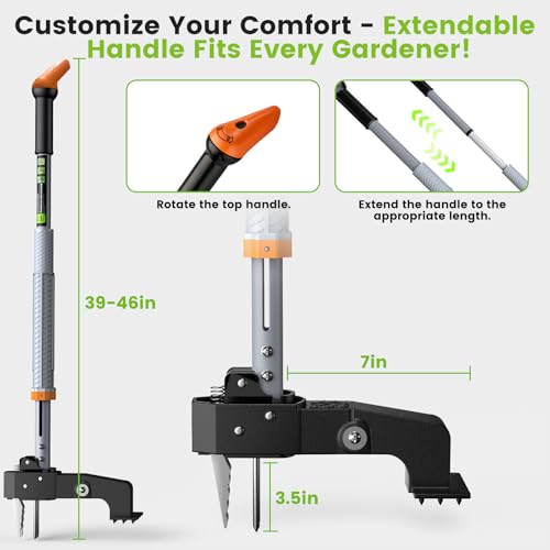 GASREKV Weed Puller Tool, 4-Claw Steel Head Stand Up Weeder, 39"-46" Adjustable Handle & Easy Eject, Root Weed Remover for Dandelion, Thistle & Crabgrass, No Bending - color: Orange