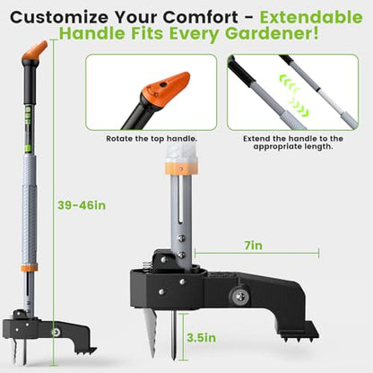 GASREKV Weed Puller Tool, 4-Claw Steel Head Stand Up Weeder, 39"-46" Adjustable Handle & Easy Eject, Root Weed Remover for Dandelion, Thistle & Crabgrass, No Bending - color: Orange