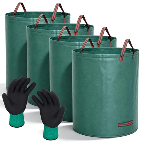 4 Pack 132 Gallon Lawn Bags with Stand Frame Gloves(D31.5,H39.4 in)
