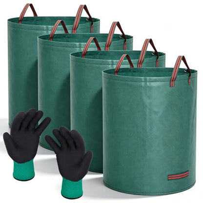 4 Pack 132 Gallon Lawn Bags with Stand Frame Gloves(D31.5,H39.4 in)
