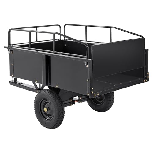 Happybuy Heavy Duty Steel ATV Dump Cart, 750-Pound Capacity, 12 Cubic Feet Garden Utility Trailer with Removable Sides for Lawn Mower Tractor - Black