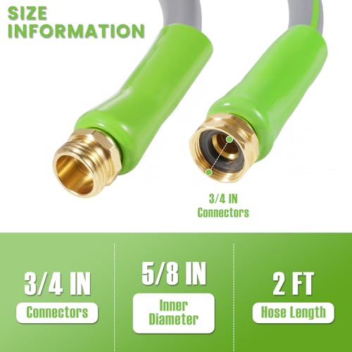 SheeChung Short Garden Hose 2ft x 5/8",Leader Hose for Hose Reel Faucet,Short RV Water Hose Heavy Duty,Lightweight Rubber Small Hose,Hose Extension,3/4"Brass Fittings,Male to Female Hose - color: Grey+Green, size: 2ft-Male to female