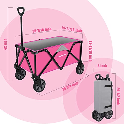 HAUSHOF Collapsible Outdoor Utility Wagon, 176 lb Load Capacity, Pink - color: Pink