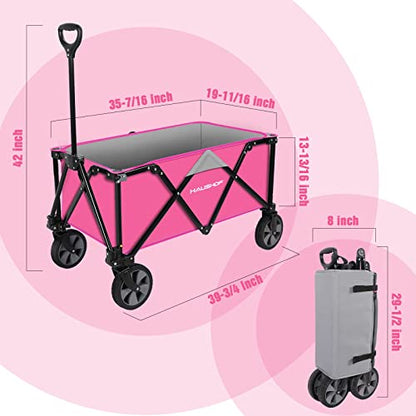 HAUSHOF Collapsible Outdoor Utility Wagon, 176 lb Load Capacity, Pink - color: Pink