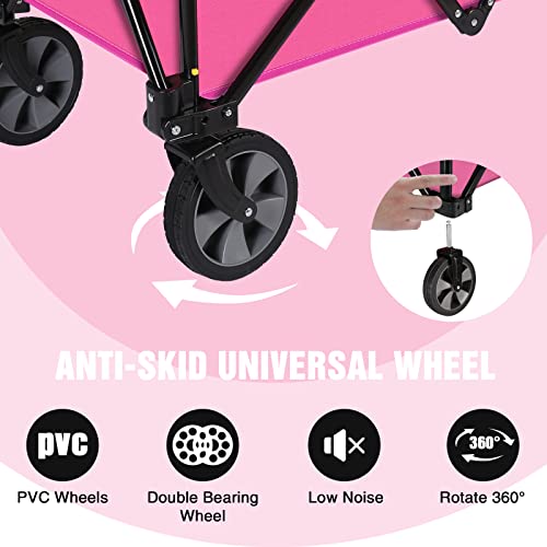 HAUSHOF Collapsible Outdoor Utility Wagon, 176 lb Load Capacity, Pink - color: Pink
