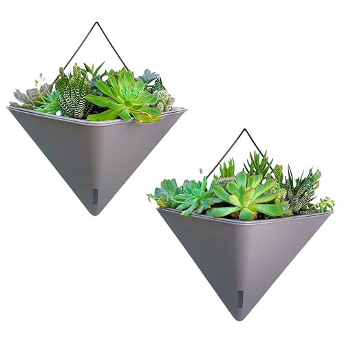LaLaGreen Succulent Wall Planters (12in, 2 Pack) Large Self Watering Pots - color: Gray X 2 Pack