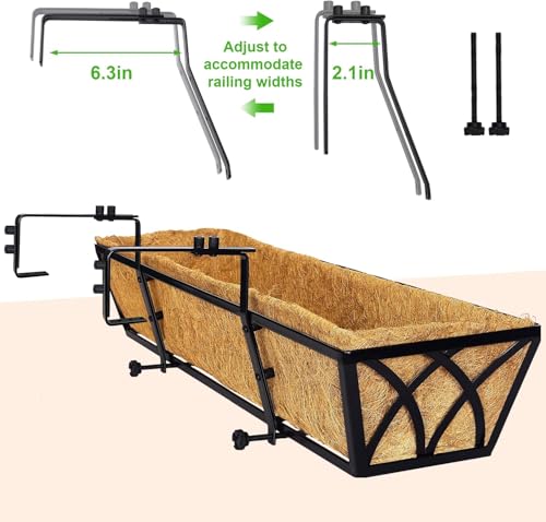 HFHOME 24 inch Railing Planter Box - 4 Pack Metal Window Trough with Coconut Coir Liners, Flower Basket for Deck Railings Balcony or Porch to Display Plants and Flowers - size: 24 Inch 4-Pack X-Pattern