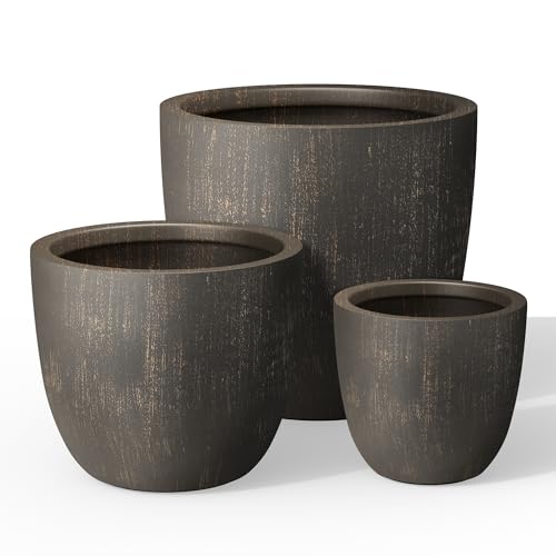 Kante Set of 3 Vintage BRN Concrete Bowl Planters 18" 14" 10" Dia - color: Oil Rubbed Bronze, size: 18"d + 14"d + 10"d