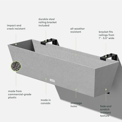 Veradek Pure Series Railing Planter - Tapered Window Box with Bracket - color: Gray, size: 36 inch - 2 Pack