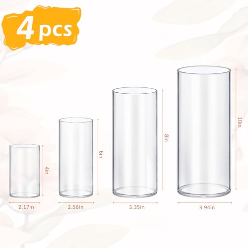 4 Pack Glass Cylinder Vases 4,6,8,10 Inch Tall Clear Flower Vase Hurricane Floating Candle Holder for Table Centerpiece Wedding Home Decor - size: 4 Pack(4,6,8,10 Inch )