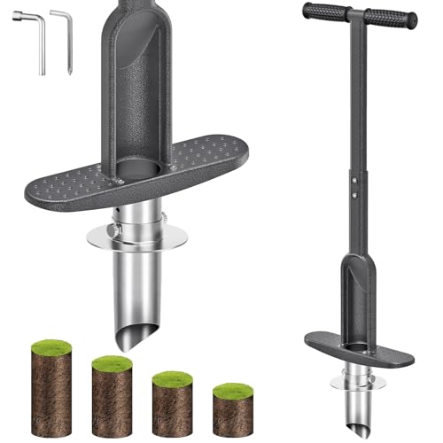 BeneLabel Grass Plugger Tool Lawn Plugger Tool Adjustable 3-6 Inch Digging Depth Long Handle Bulb Planter Tool Heavy Duty Sod Plug Cutter for Turf Repair, Bulb Planting, Seedling Transplant - color: Type-B