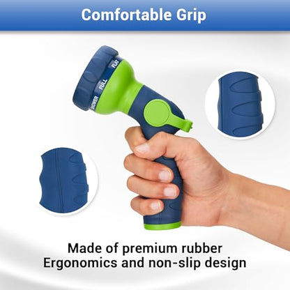 Garden Hose Spray Nozzle, Water Sprayer with 8 Adjustable Patterns, Impact Resistant and Non-Slip for Watering Plants, Car Washing, Pets Bathing and Cleaning (Green+Blue) - color: Blue