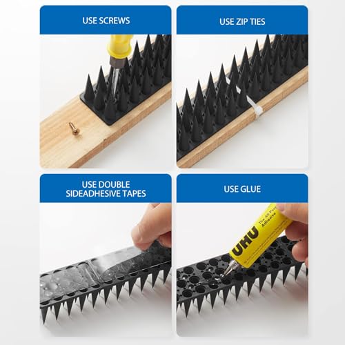 CIIC Bird Spikes, 20 Pack Pigeon Squirrel Raccoon Cat Deterrent Spike Outside Anti Birds Defender Outdoor to Keep Robin Away Roof Fence Window Nest 18.7 Feet(5.7m), Black - color: Black