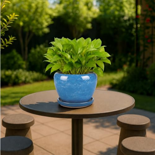 Deep Dream 6 Inch Plant Pots- Ceramic Planter Pot with Drainage Hole and Saucer, Round Flower Pot for Indoor Outdoor Succulent, Snake Plants and Cactus, Gemstone Blue - color: Gemstone Blue, size: 6 Inch