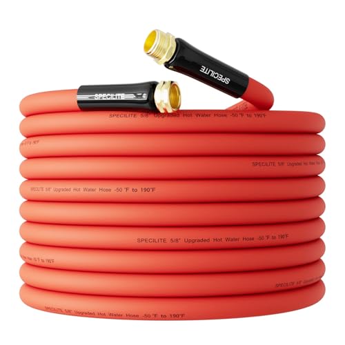 SPECILITE 5/8" x 75FT Hot/Cold Rubber Garden Water Hose, -50℉-190℉, Red - color: 5/8"ID Red, size: 75ft