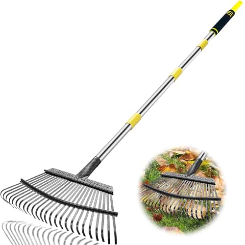 Heavy Duty Garden Rake 6FT Long Leaf Rake for Lawn - style: Stainless steel - Yellow