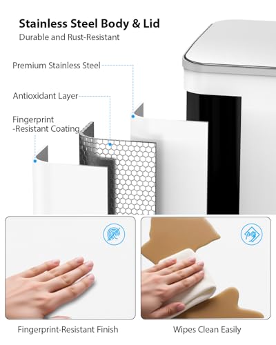 Lovewind Trash Can, 2 x 10.5 Gallon (2 x 40 L) Garbage Can for Kitchen Dual Compartment Recycling Kitchen Step Trash Bin, Stainless Steel Trash and Recycle Bin Combo with Soft-Close Lid, White - color: White