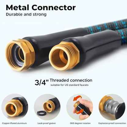 Expandable Garden Hose 50 ft with 10 Function Spray Nozzle, Flexible, Kink Free, Leak-Proof, Ultra Lightweight Retractable Stretch Water Hose 50ft for Yard, Lawn, Car Wash and Outdoor (Black & Blue)
