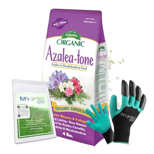 Espoma AT4 Azalea-Tone 4-3-4; 4 lb. with My Garden Pool PH Soil Test Strips 20 ct, and My Garden Pool Superior Gardening Claw Gloves and Garden-IQ, Smart Gardening AI Assistant!