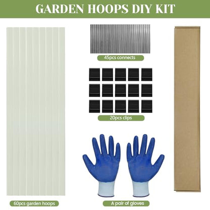 Greenhouse Hoops 60pcs, Sunwuk Garden Hoops for 1-3.5ft Wide Raised Bed, 15 Sets of 5.6ft Long Super Bendable Fiberglass Support Hoops Frame, Mini Greenhouse Flat for Row Cover (S Size) - style: 60pcs