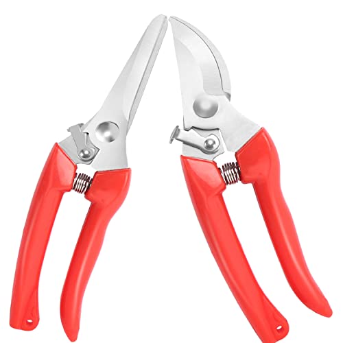 Premium garden shears, meperez pruning scissors gardening tools, pruners for flower, bushes, rose and fruit tree, use for florist, yard and orchard the plant clippers, sharp steel anvil snips - color: Red