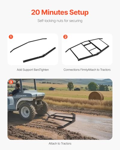 VEVOR Drag Harrow, 74" Width Tow Behind Drag Harrow, Q235 Steel Driveway Grader with Adjustable Bars & Pin Hitch, Support up to 50 lbs, Tractor Driveway Harrow for ATVs, UTVs, Garden Lawn Tractors - size: 74 in