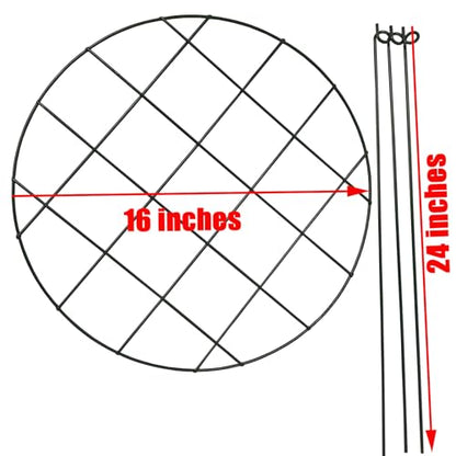 2 Pack Round Peony Cages and Supports Grow Through Plant Supports Ring Hoop,24 inch Plant Support Stake with 3 Legs for Potted Plant Tomato, Rose (24inch)