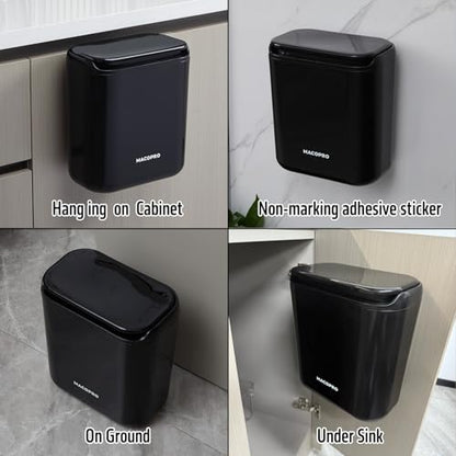 MACOPRO Compost Bin Hanging Trash Can with Lid Under Sink for Kitchen, Food Waste Bin for Countertop with Lid, Mountable Garbage Can for Bathroom, RV, 8L/2.6Gal