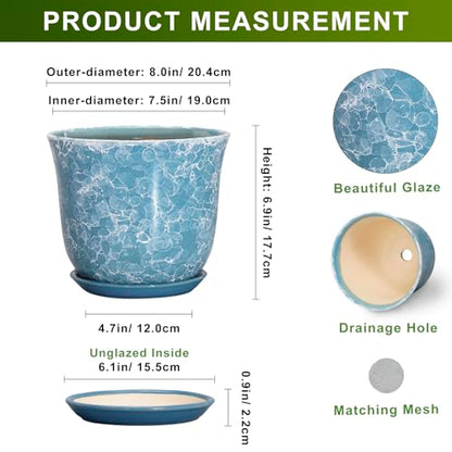8 Inch Plant Pot, Ceramic Planter with Drainage Hole, Blue - color: Gemstone Blue, size: 8 Inch