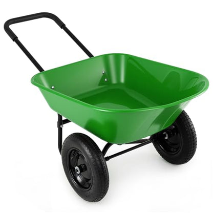 IRONMAX Dual-Wheel Wheelbarrow with All-Terrain Wheels, 220LBS, Light Green - color: Light Green
