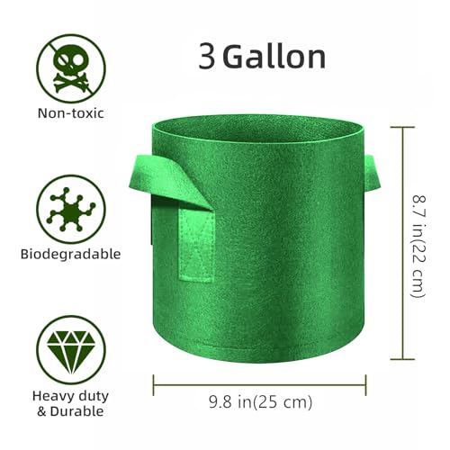 12 Pack 3 Gallon Plant Grow Bags, Thickened Nonwoven Fabric Pots with Handles, Vegetable Planter Bags Containers, Cloth Planters for Garden Vegetable/Flower/Plant/Fruits Outdoor (Green) - color: Green, size: 3 Gallon