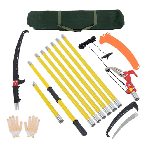 27FT Extendable Pole Saw, Manual Branch Trimmer with Long Handle - size: 27FT Yellow