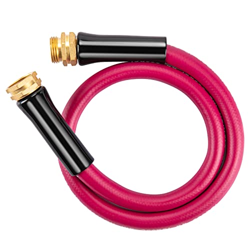 WELLUCK Short Garden Hose 3ft Heavy Duty Durable Anti Kink Flexible 5/8 in Water Leader Hose for Drinking Water Safe BPA Free, All-weather Lightweight Water Hose for Garden RV Camper Marine - size: 5/8 in x 3FT, style: Pink