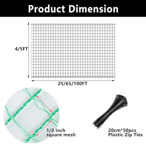 POYEE Deer Fence Netting 4x65ft Plastic Mesh Netting for Garden Protection - color: Green, size: 4x65ft