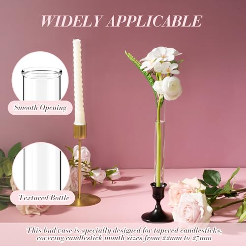 6 Pack 3.9",5.9",7.9" Glass Bud Vase Taper Candle Holder - size: 3.9",5.9",7.9"