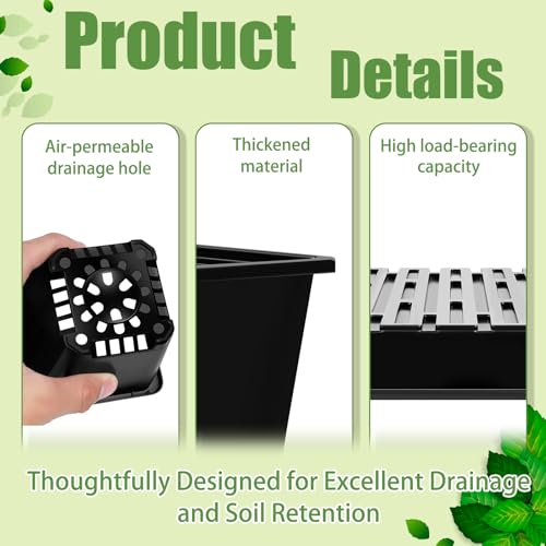 mwellewm 5 Pcs Seed Starter Tray, 3.5 Inch (9CM) 60 Pcs Nursery Pots Kit, Thickened Seed Starting Trays Square Seedling Pots for Plants Sturdy Microgreens Growing Trays Reusable Germination Tray - size: 3.5'' Pots-60pcs + 15.2" x 11" x 2.6" Trays-5Pcs
