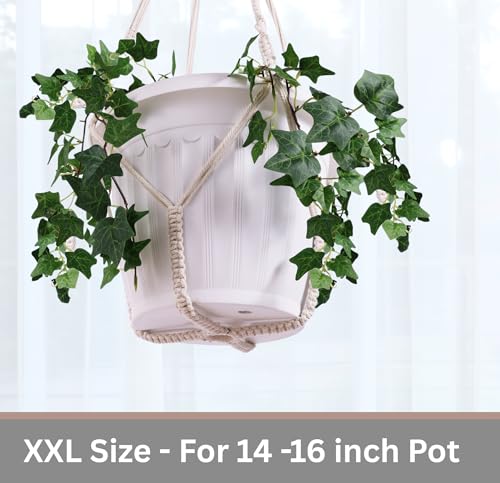 Giant XXL 55 Inches Macrame Planter Hanger Large for 15 inch Pot - color: Beige