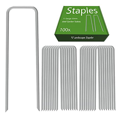 AAGUT Landscape Staples 6 Inch Galvanized Anti-Rust Garden Stakes 11 Gauge - color: Silver, size: 6'' x 100Pcs-11Ga