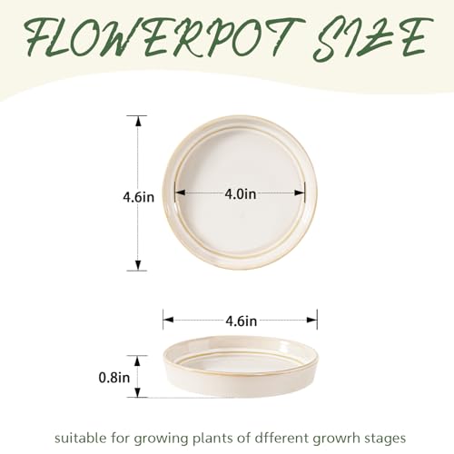 Plant Saucers, 4-Pack 4.5 Inch Ceramic Plant Saucers, Glazed Plant Pot Saucers, Drainage Drip Water Tray, Plant Trays to Catch Water for Indoors Outdoors Succulents Small Potted Plants (White) - color: White