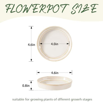 Plant Saucers, 4-Pack 4.5 Inch Ceramic Plant Saucers, Glazed Plant Pot Saucers, Drainage Drip Water Tray, Plant Trays to Catch Water for Indoors Outdoors Succulents Small Potted Plants (White) - color: White