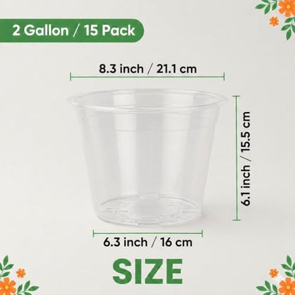 15 Pack 8 Inch Clear Nursery Pots, Large Clear Plant Pots with Drainage - size: 8 Inch-15 Pack