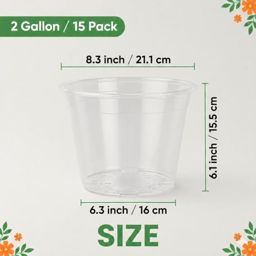 15 Pack 8 Inch Clear Nursery Pots, Large Clear Plant Pots with Drainage - size: 8 Inch-15 Pack