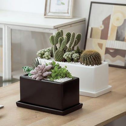 12 Inch Rectangular Ceramic Plant Pot, Window Box, Glazed Black - color: Black, size: 12 Inch