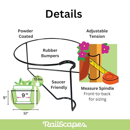 Bloem RailScapes Floating Railing Planter Clip | Suitable for Balcony, Deck, Indoors, Stairs | Easy Install | Fits Standard Wood, Vinyl and Larger Aluminum 1.25” - 1.5” Spindles - size: 1.25"-1.5" Thick Spindles