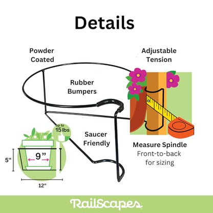 Bloem RailScapes Floating Railing Planter Clip | Suitable for Balcony, Deck, Indoors, Stairs | Easy Install | Fits Standard Wood, Vinyl and Larger Aluminum 1.25” - 1.5” Spindles - size: 1.25"-1.5" Thick Spindles
