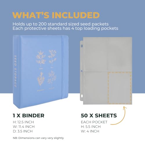 Wildgoose Seed Binder - Garden Seed Packet Organizer, Storage Book, Blue - color: BLUE