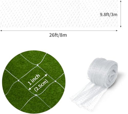 GWHOLE 9,8x26 Ft Bird Netting for Garden, 1in Square Mesh Size，White - size: 9.8x26 ft, 1x1 inch mesh (White, with Cable Ties)