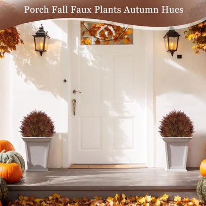 24" Fall Topiary Artificial Outdoor Plants, Faux Cedar Bushes & Shrubs - color: Red Green Mix Cypress